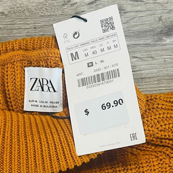 NWT Zara Autumn Orange Mustard Rust Tight-Knit Pullover Turtleneck Sweater Sz Md - Picture 4 of 5